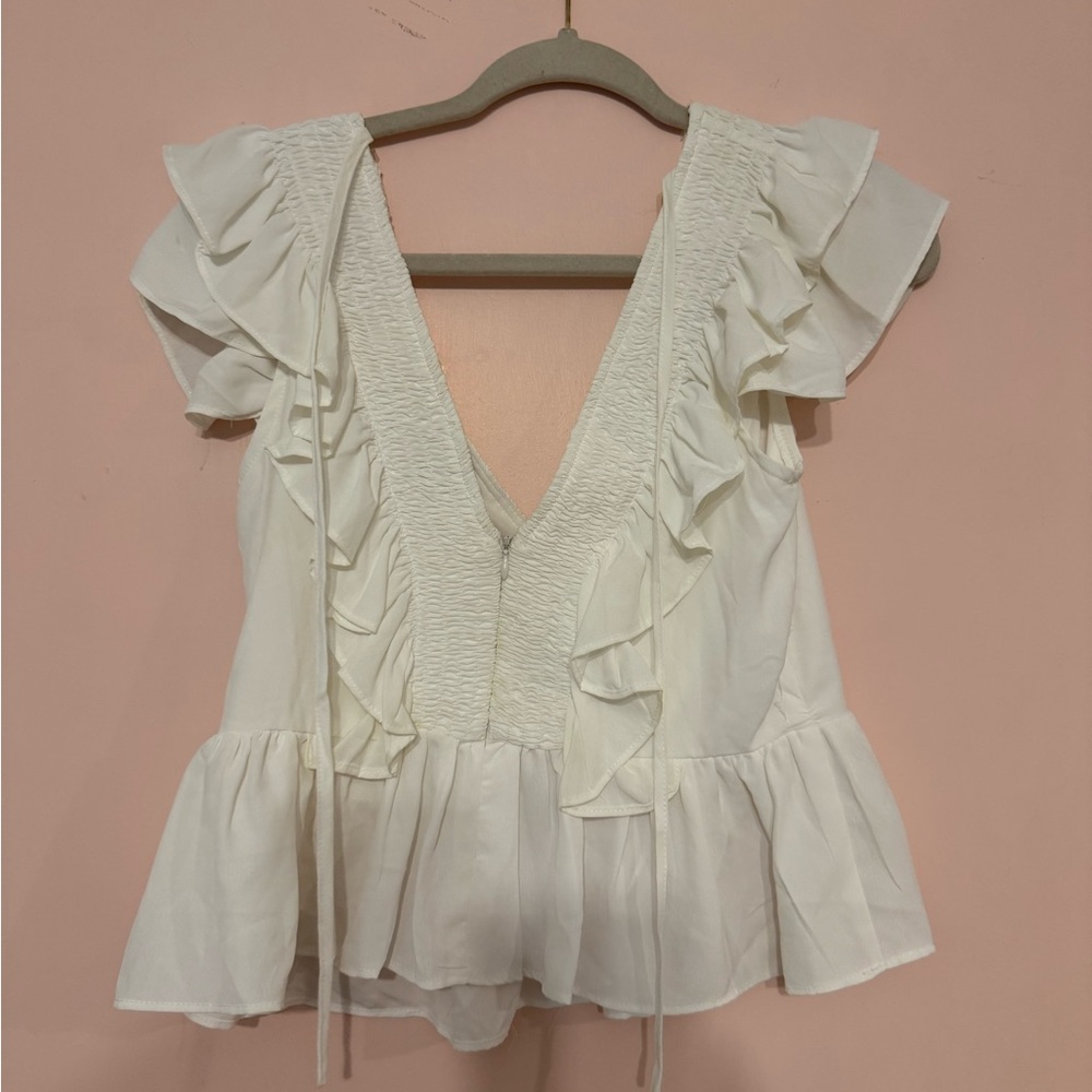 She + Sky White Ruffle Blouse - Picture 2 of 2